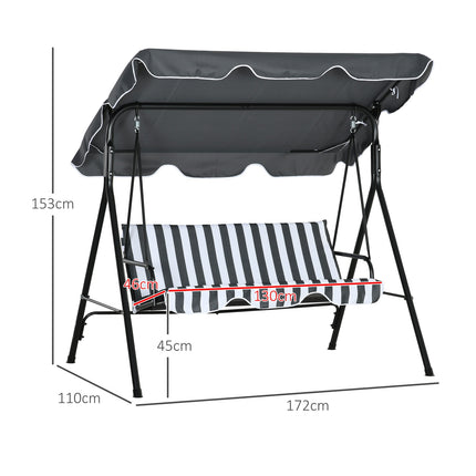 3-seat garden swing with cushion and adjustable canopy