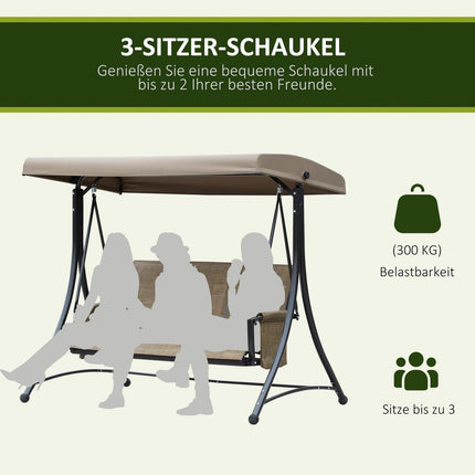 3-seat garden swing with adjustable canopy, 300 kg capacity