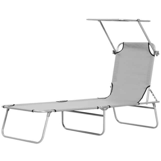 Folding sun lounger with 4-position backrest and roof