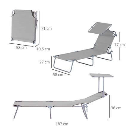 Folding sun lounger with 4-position backrest and roof