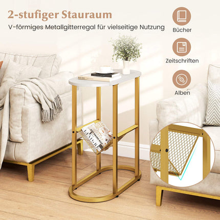 Oval 2-Tier Side Table with Magazine Rack, White