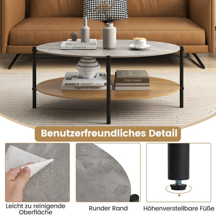 Oval Coffee Table, Marble Look, Metal Frame, 2-Tier, 105x65x43 cm