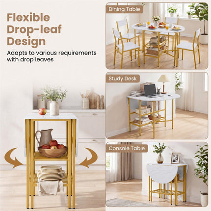 Oval Folding Table with Shelves, Metal Frame, White