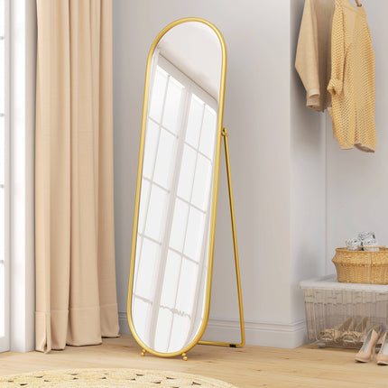 Oval Full-Length Mirror, Freestanding Metal Frame, Gold, 50x180cm
