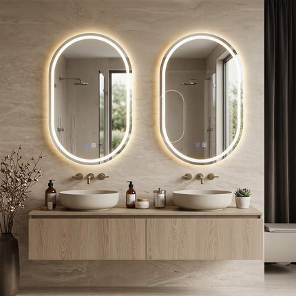 Oval LED Bathroom Mirror with Anti-Fog and Adjustable Light