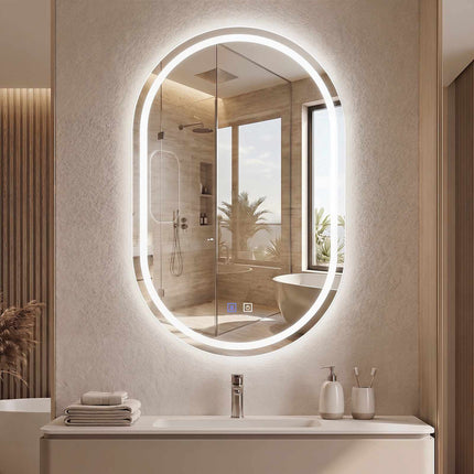 Oval LED Bathroom Mirror with Anti-Fog and Adjustable Light