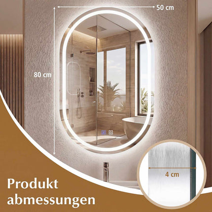 Oval LED Bathroom Mirror with Anti-Fog and Adjustable Light