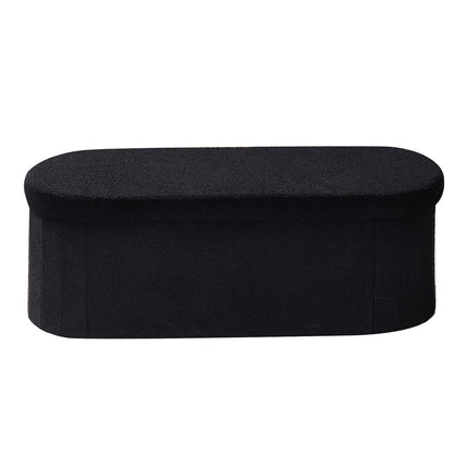 Oval Storage Ottoman Bench, Foldable Teddy Fleece, 660 lb
