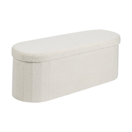 Oval Storage Ottoman Bench – Foldable Teddy Fleece, Beige, 660 lb