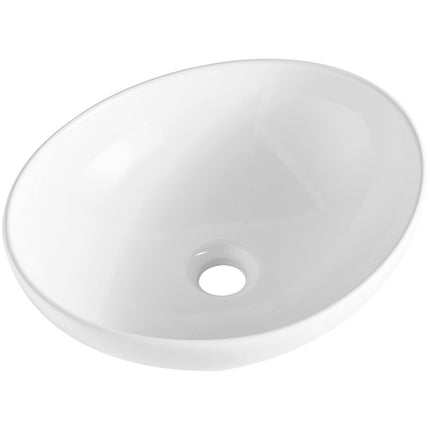 Oval Vessel Sink 16 x 13.4 in, White Ceramic, Above Counter