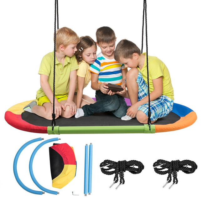Oval nest swing plate swing with 100-180cm height-adjustable rope for indoor and outdoor use 150 x 80 cm colorful