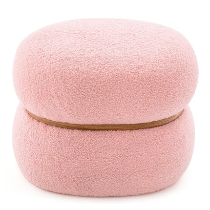 Oval stool with non-slip foot pads. Padded dressing stool made of Sherpa pink 44 x 35 x 35 cm