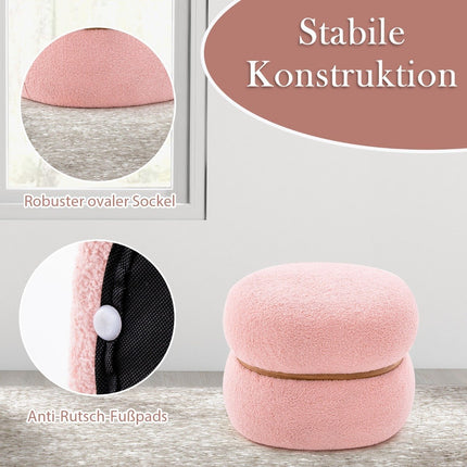 Oval stool with non-slip foot pads. Padded dressing stool made of Sherpa pink 44 x 35 x 35 cm
