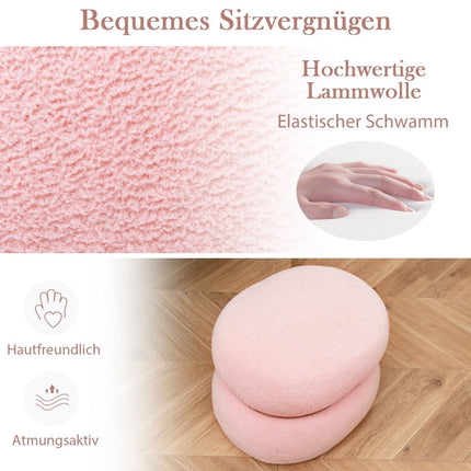 Oval stool with non-slip foot pads. Padded dressing stool made of Sherpa pink 44 x 35 x 35 cm