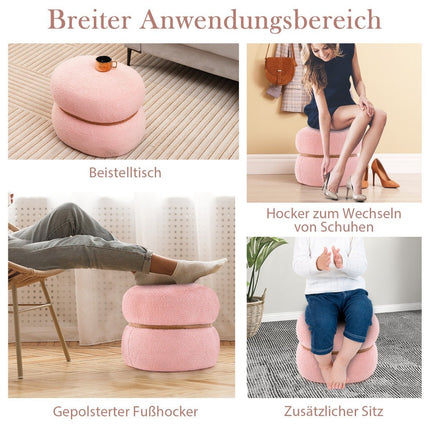 Oval stool with non-slip foot pads. Padded dressing stool made of Sherpa pink 44 x 35 x 35 cm