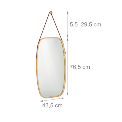 Oval wall mirror with strap