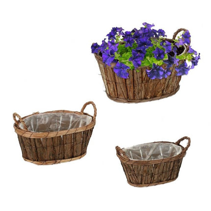 Oval wooden flower pot - set of 3