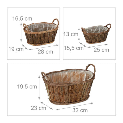 Oval wooden flower pot - set of 3