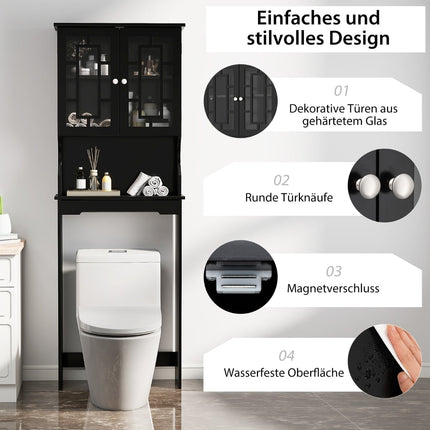 Over-Toilet Bathroom Cabinet, Black, 3 Shelves, Adjustable