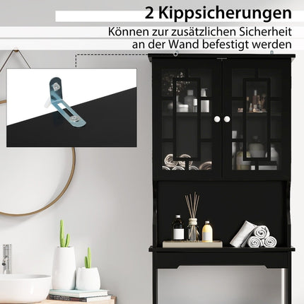 Over-Toilet Bathroom Cabinet, Black, 3 Shelves, Adjustable