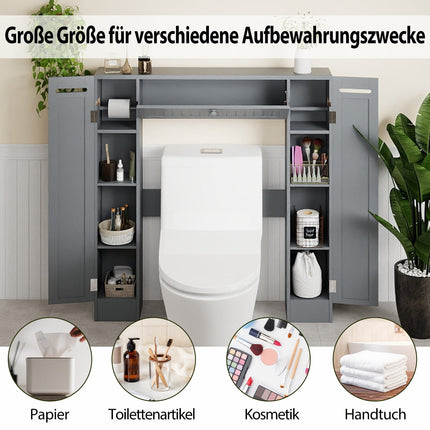 Over-Toilet Bathroom Cabinet with Adjustable Shelves, Gray