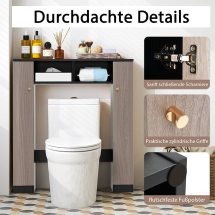 Over-Toilet Bathroom Shelf with Double Doors, Black