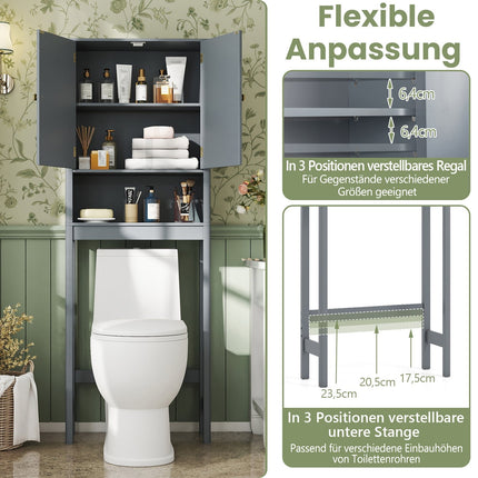 Over-Toilet Cabinet with Adjustable Shelf, Gray MDF