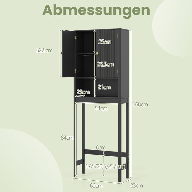 Opbergkastje boven het toilet, verstelbare plank, zwart