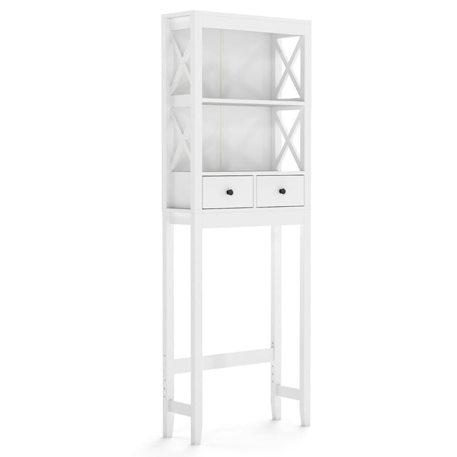 Over-Toilet Storage Shelf, 3-Tier, 2 Drawers, White MDF