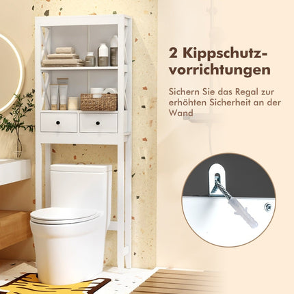 Over-Toilet Storage Shelf, 3-Tier, 2 Drawers, White MDF