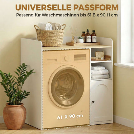 Over-Washer Cabinet with Soft-Close Hinges, White/Natural