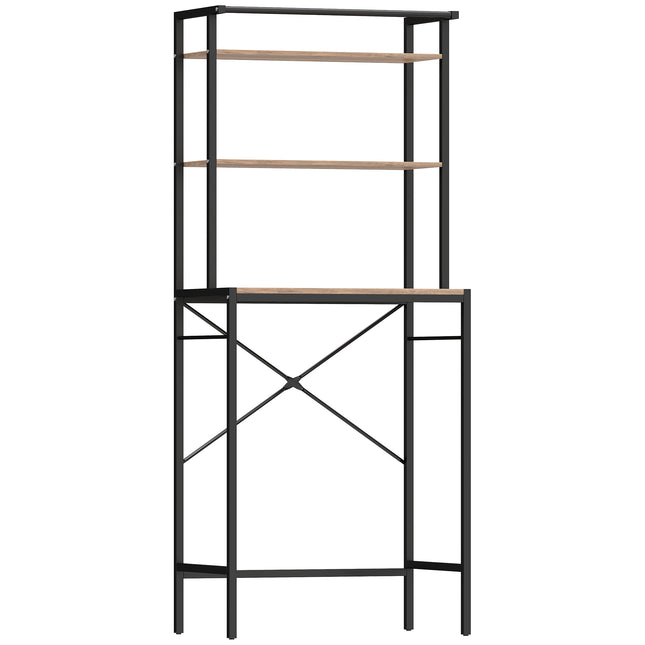 Over-Washer Storage Shelf with Drying Rod, 3-Tier, Brown