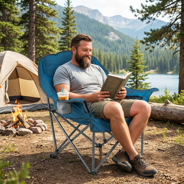 Oversized Camping Chair with Cup Holder – Blue, 500 lbs Capacity