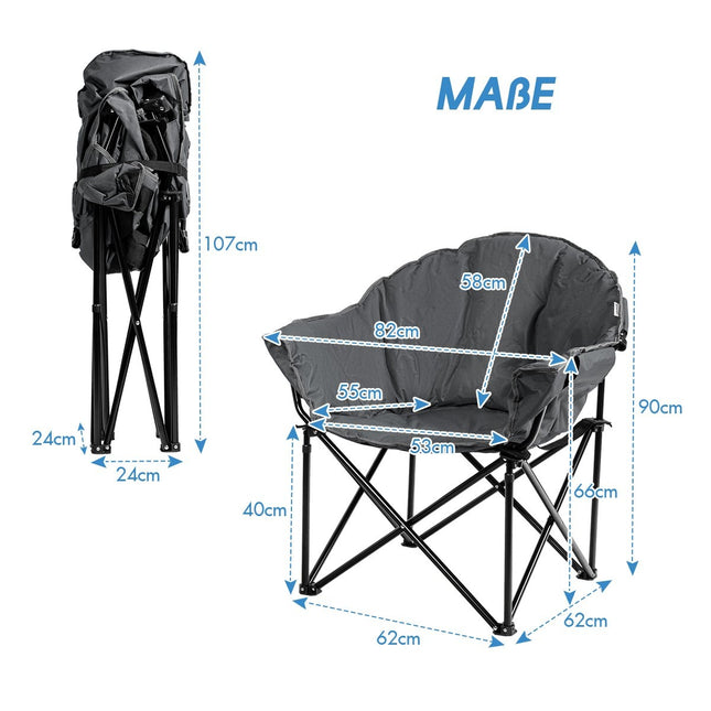 Oversized Folding Camping Chair with Cup Holder, Grey