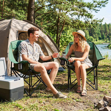 Oversized Green Camping Chair, Foldable with Cushion & Cup Holder
