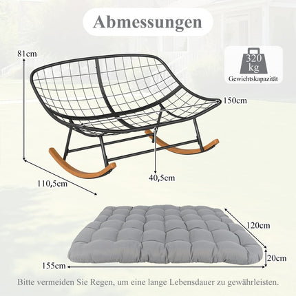 Oversized Metal Rocking Chair, 320kg Capacity, 2-Seater