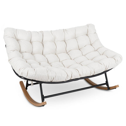 Oversized Metal Rocking Chair with Thick Cushion, Beige