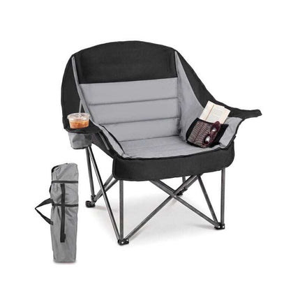 Oversized Padded Camping Chair 225 kg with Cup Holder, Grey, Mesh Pockets