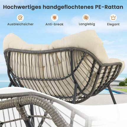 Oversized Patio Wicker Egg Chair with Cushion, Beige