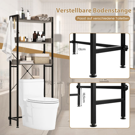 Over-the-Toilet Storage Rack, 3-Shelf, Hooks, Adjustable Bar