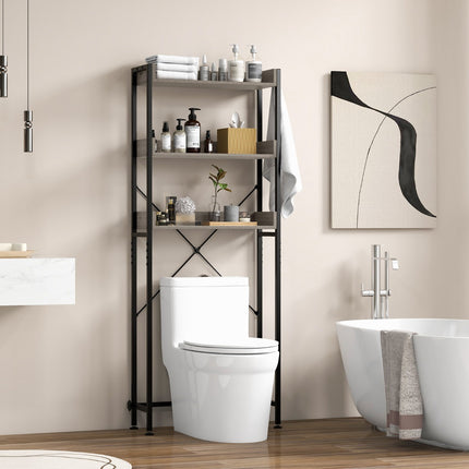 Over-the-Toilet Storage Rack, 3-Shelf, Hooks, Adjustable Bar