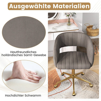 PC chair made of velvet, modern swivel chair with padded backrest + gray seat