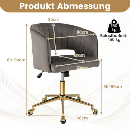 PC chair made of velvet, modern swivel chair with padded backrest + gray seat