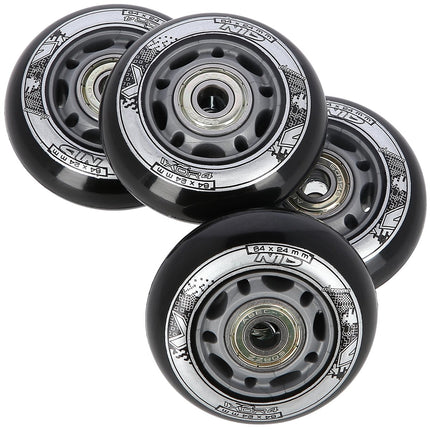 PU 64x24 82A Black Wheels & ABEC-9 Bearings Set