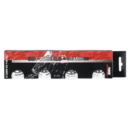 PU 64x24 82A White Wheels & ABEC-9 Bearings Set