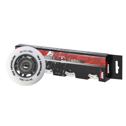 PU 64x24 82A White Wheels & ABEC-9 Bearings Set