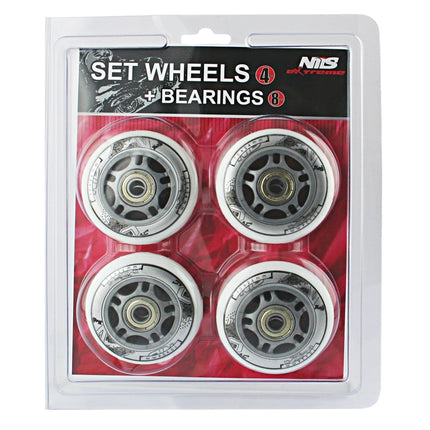 PU 70x24 White Wheels 82A (4) + ABEC-7 Bearings (8) Set