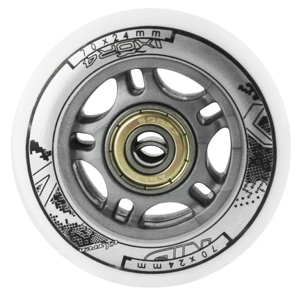 PU 70x24 White Wheels 82A (4) + ABEC-7 Bearings (8) Set