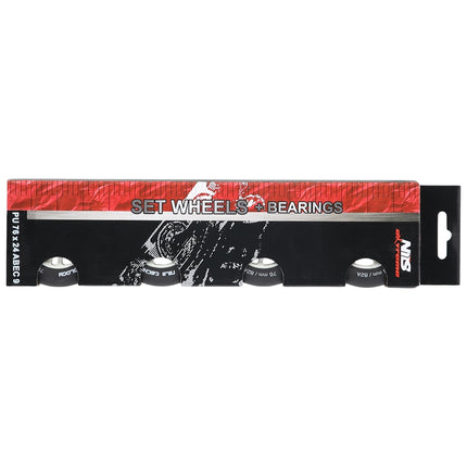 PU 72x24 82A Black Skateboard Wheels & ABEC-9 Bearings Set