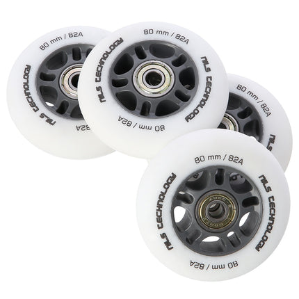 PU 80x24 Wheels, White, 4 Pcs + ABEC-9 Bearings, 8 Pcs Set